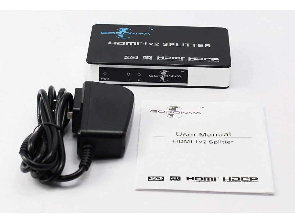 Goronya 1 x 2 HDMI V 1.4 Amplifier Splitter for Ultra HD 4K and 3D N6