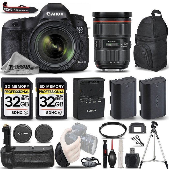 Canon EOS 5D Mark III DSLR 22.3MP Full HD 1080p + Canon 24-70mm f/2.8L II USM Lens + Battery Grip + Backup Battery...