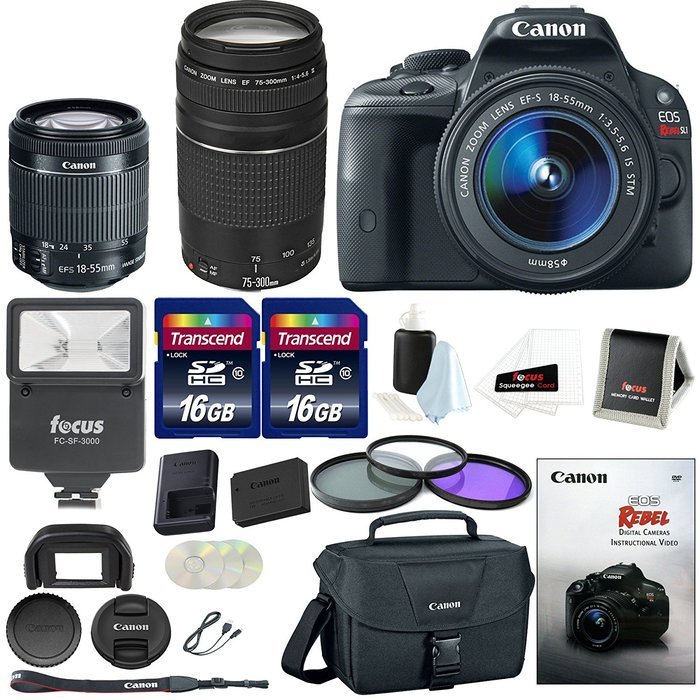 Canon Rebel SL1 w/ 18-55 & 75-300mm lenses + Promotional Holiday Bundle N3