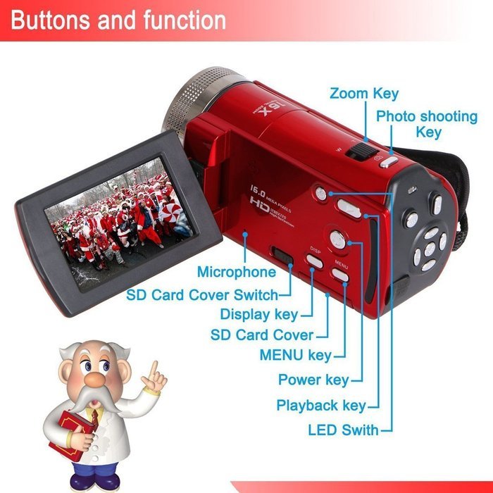 SSstar HDMI 720p 2.7 Inch TFT LCD Rotation Digital Video Camcorder 16.0MP 16X Zoom Camera DV Video Recorder (Red) N6