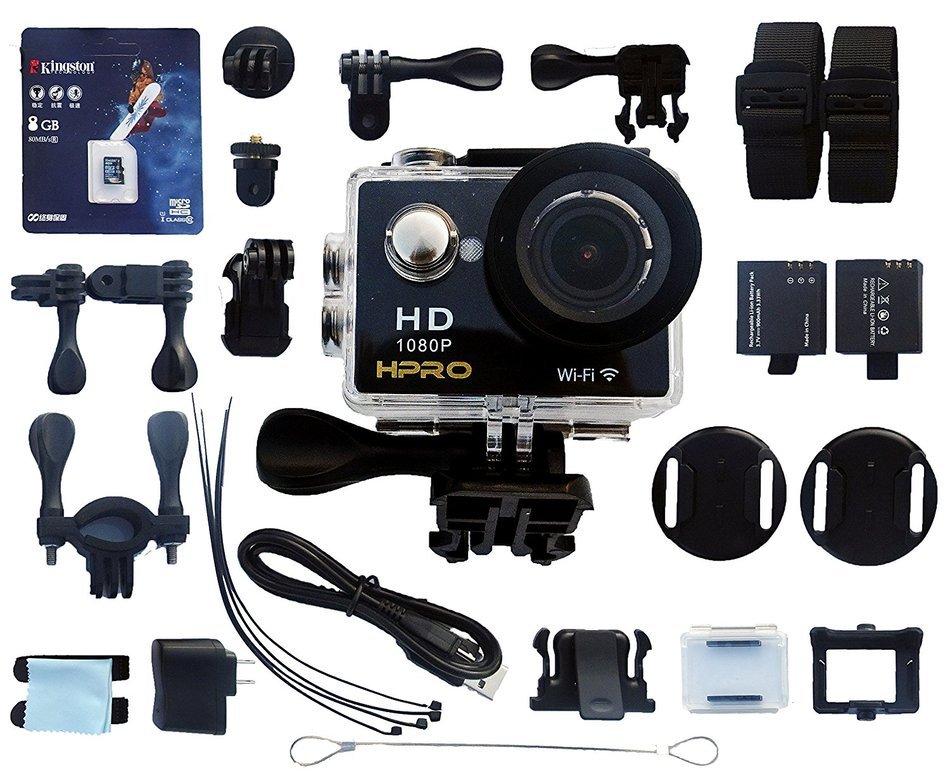 HPRO Black 4.0 Sports Action Waterproof Camera 170&deg; Wide View Full HD1080p 12MP 30m/92 Feet Water Resistant WiFi... N2