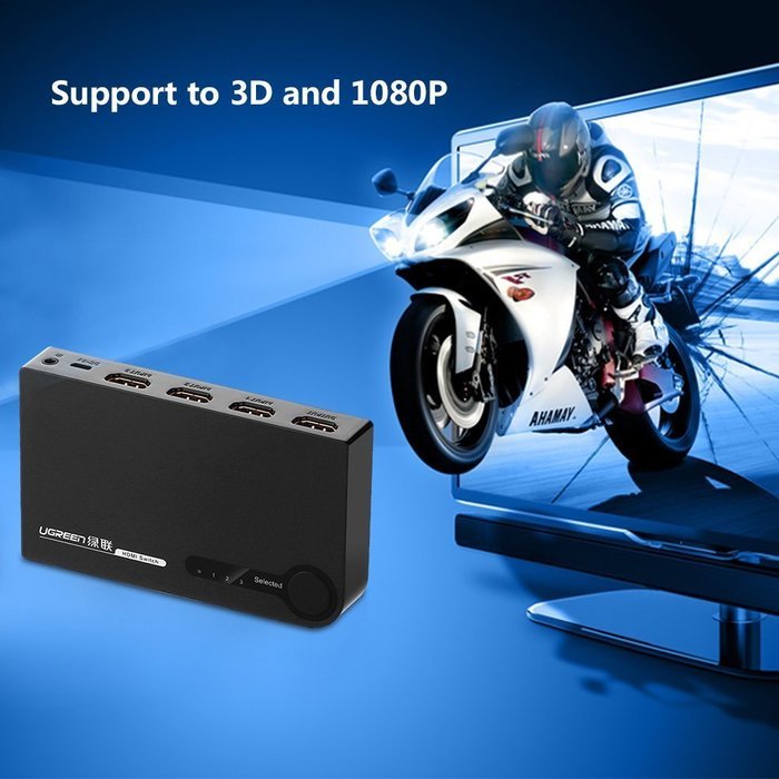 Ugreen HDMI Switcher 3x1 with IR Wireless Remote Support 1080P, 3D for Laptop, HD-DVD, PS3, Xbox360, Black N18