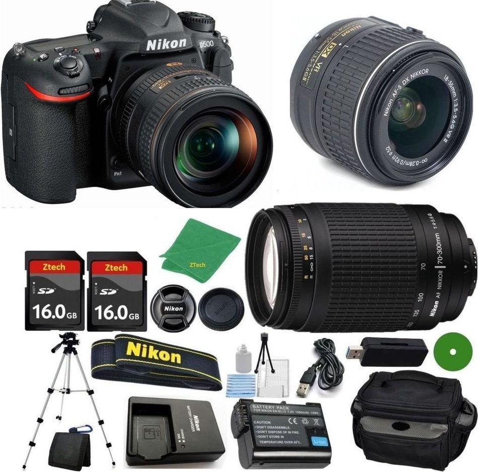 Nikon D500 DSLR - International Version (No Warranty), 18-55mm f/3.5-5.6 DX VR, Nikon 70-300mm f/4-5.6G Nikkor...