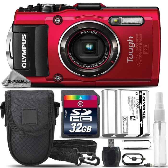 Olympus Stylus TOUGH TG-4 Digital Camera (Red) + 32GB CLASS 10 MEMORY CARD + Replacement Battery for Olympus LI... N2
