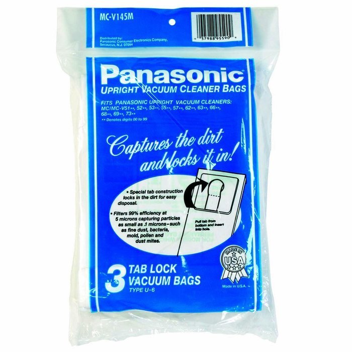 Panasonic MC-V145M Type U-6 Tab Lock Micron Paper Bag, 3-Pack