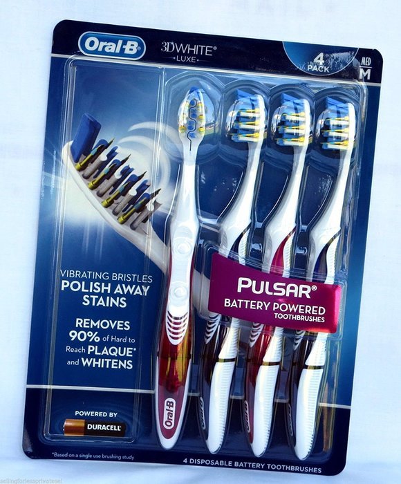 Oral-B 3D White PULSAR Battery Powered Toothbrushes 4Pack (M) MEDIUM - Brand New_Nuttakang shop.