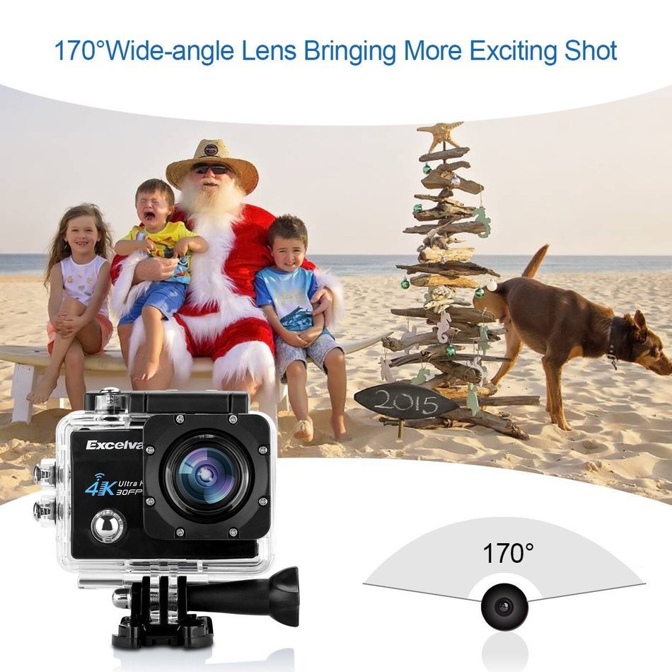 Excelvan Q8 Full HD 4K 1080P Waterproof Sports Action Camera kits with 2.0 Inch WIFI 16MP Accessories (Blue) N8