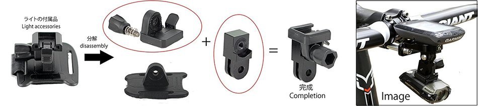 Rec-mounts&trade; Out-front Bike Mount Type13 for Garmin Edge1000 + Gopro Camera or MOON Light [REC-B130-GM-MOO2]