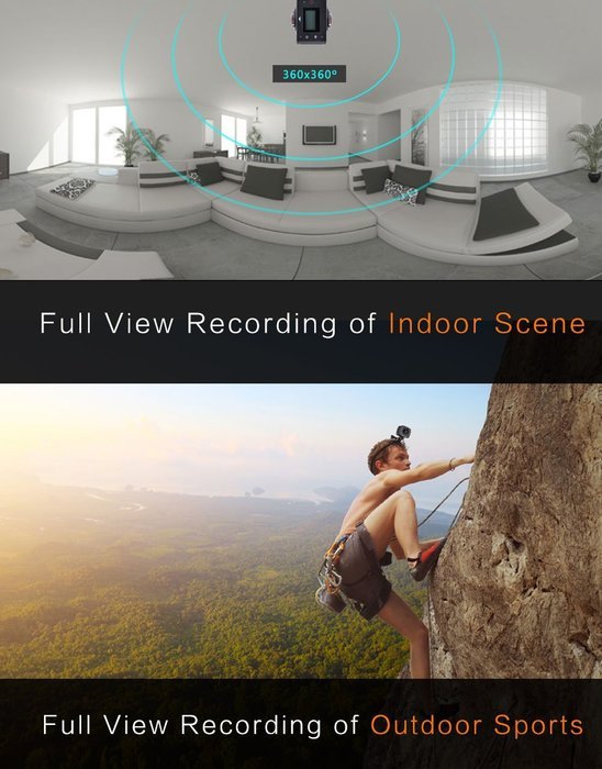 VIGICA 720 Degree Panoramic Video Camera 0.96'' LCD 1440*1080PP 220 Degree Fisheye Wild-angle Lens Video Capture... N7