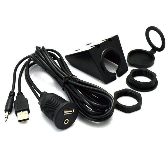 RAYSUN 1 Meter USB and 3.5mm AUX Extension Flush Mount - USB Dash Mount for Car Boat Motorcycle N28