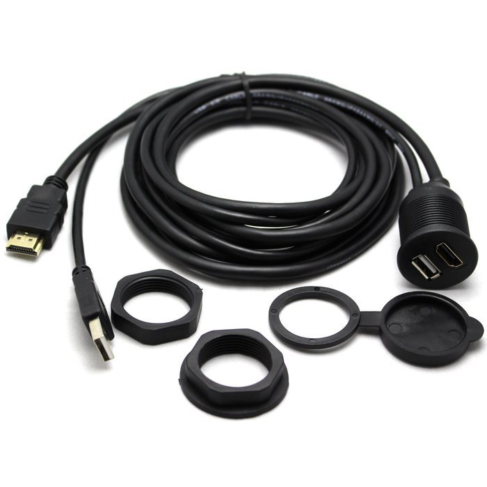 RAYSUN 1 Meter USB and 3.5mm AUX Extension Flush Mount - USB Dash Mount for Car Boat Motorcycle N29