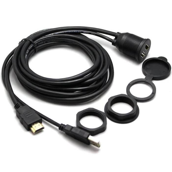 RAYSUN 1 Meter USB and 3.5mm AUX Extension Flush Mount - USB Dash Mount for Car Boat Motorcycle N30