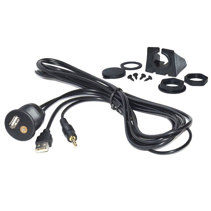 RAYSUN 1 Meter USB and 3.5mm AUX Extension Flush Mount - USB Dash Mount for Car Boat Motorcycle N32