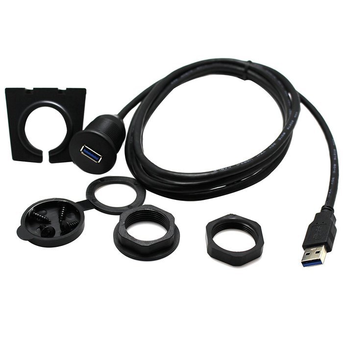RAYSUN 1 Meter USB and 3.5mm AUX Extension Flush Mount - USB Dash Mount for Car Boat Motorcycle N34