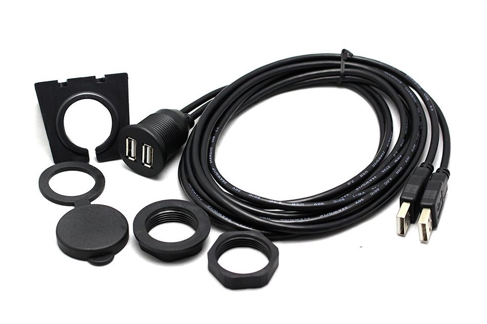 RAYSUN 1 Meter USB and 3.5mm AUX Extension Flush Mount - USB Dash Mount for Car Boat Motorcycle N37