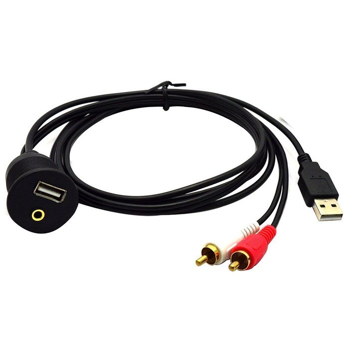 RAYSUN 1 Meter USB and 3.5mm AUX Extension Flush Mount - USB Dash Mount for Car Boat Motorcycle N38