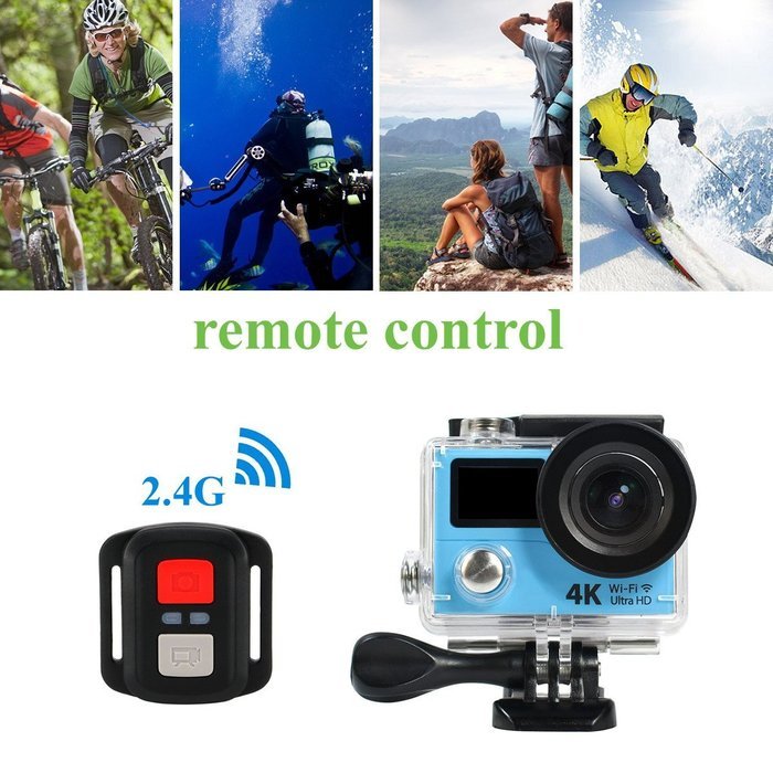 Action Camera H3R Ultra 4K HD 2.0" Dual Screen Waterproof 170D Lens go - pro Style Wifi Sport Cam(Blue)