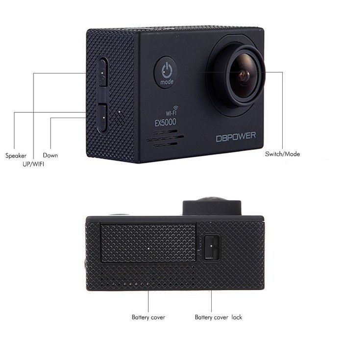 DBPOWER EX5000 14MP 2.0-Inch 1080P FHD Waterproof Wifi Action Camera with 2 Batteries and Accessories (Black) N4