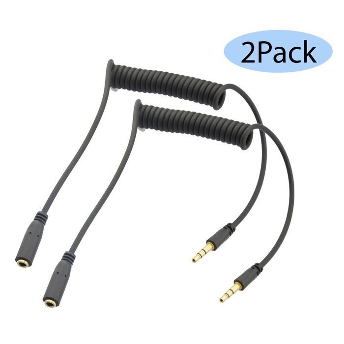 Seadream 2Pack 3-Pole Coiled 3.5mm Male Right Angle to 3.5mm Male Right Angle Stereo Audio Spring Aux Cable for... N12