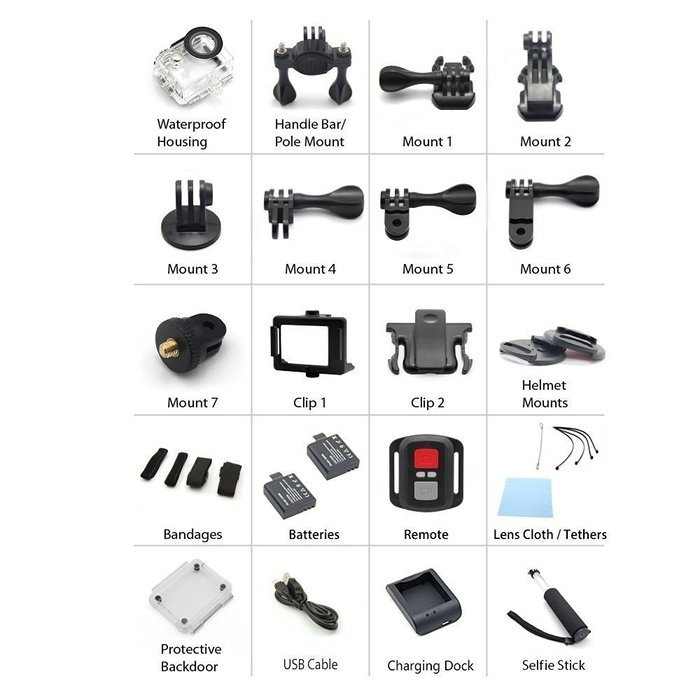 EKEN H9R Wifi Waterproof Action Camera 4K25fps with 2 Batteries+ 2.4G Remote +Selfie Stick + Charging Dock (Black)
