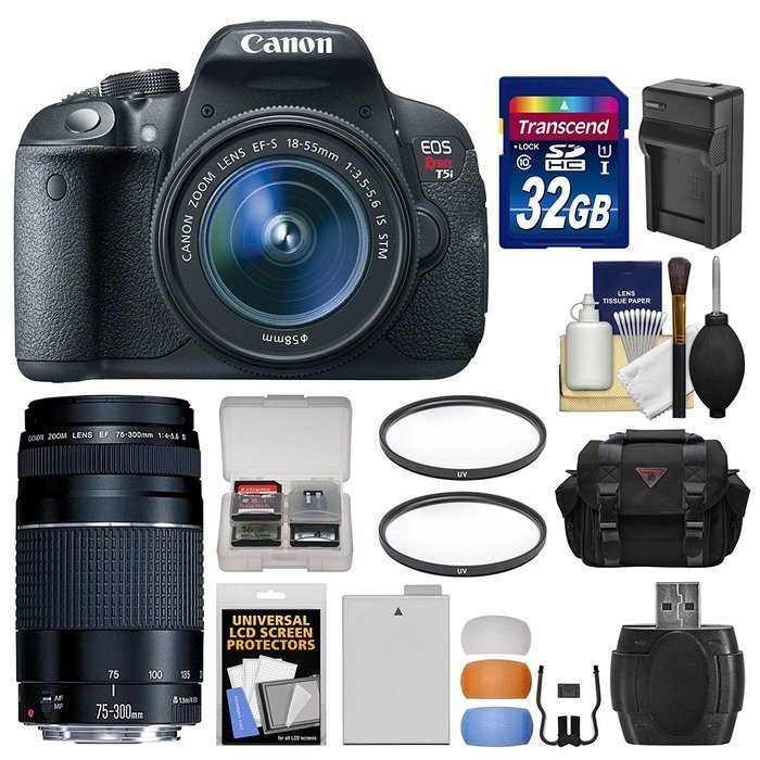 Canon EOS Rebel T5i Digital SLR Camera & EF-S 18-55mm IS STM & 75-300mm III Lens with 32GB Card + Case + Battery... N5