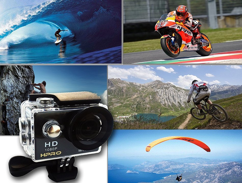 HPRO Black 4.0 Sports Action Waterproof Camera 170&deg; Wide View Full HD1080p 12MP 30m/92 Feet Water Resistant WiFi... N4