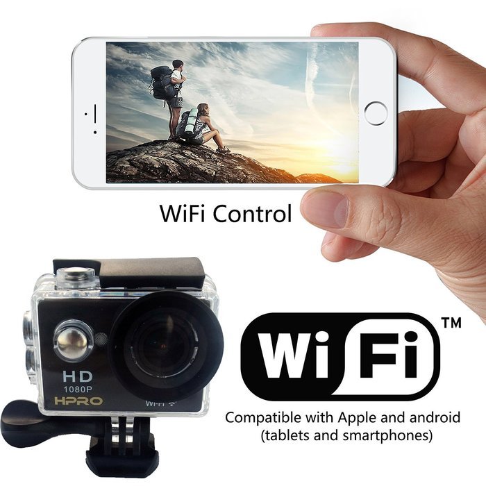 HPRO Black 4.0 Sports Action Waterproof Camera 170&deg; Wide View Full HD1080p 12MP 30m/92 Feet Water Resistant WiFi... N5
