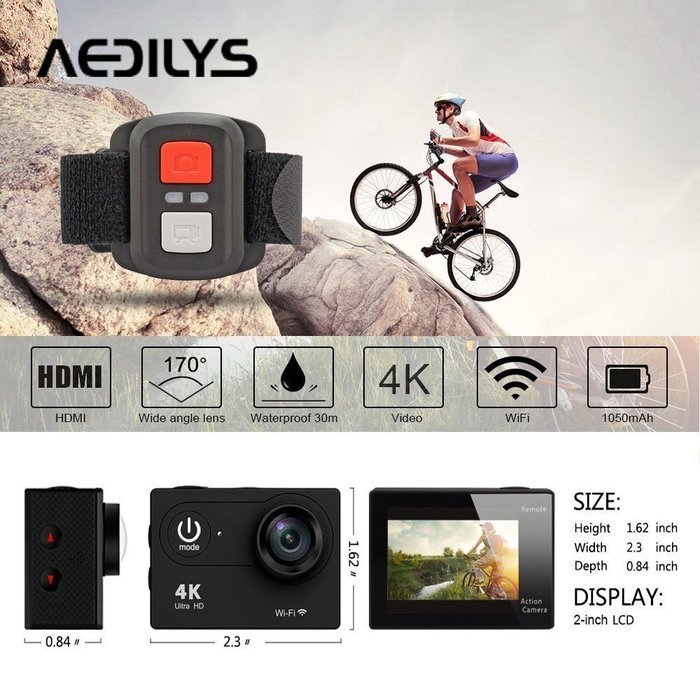 Action Camera ,AEDILYS 4K HD Action Camera ,Wrist 2.4G Wireless RF Remote Control , WiFi 2inch 170&deg; Sports Video... N5