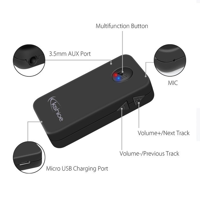 Kshioe Bluetooth 4.1 Audio Music Receiver A2dp Wireless Adapter with 3.5mm Hands Free Calling for Iphone, Cellphone... N3