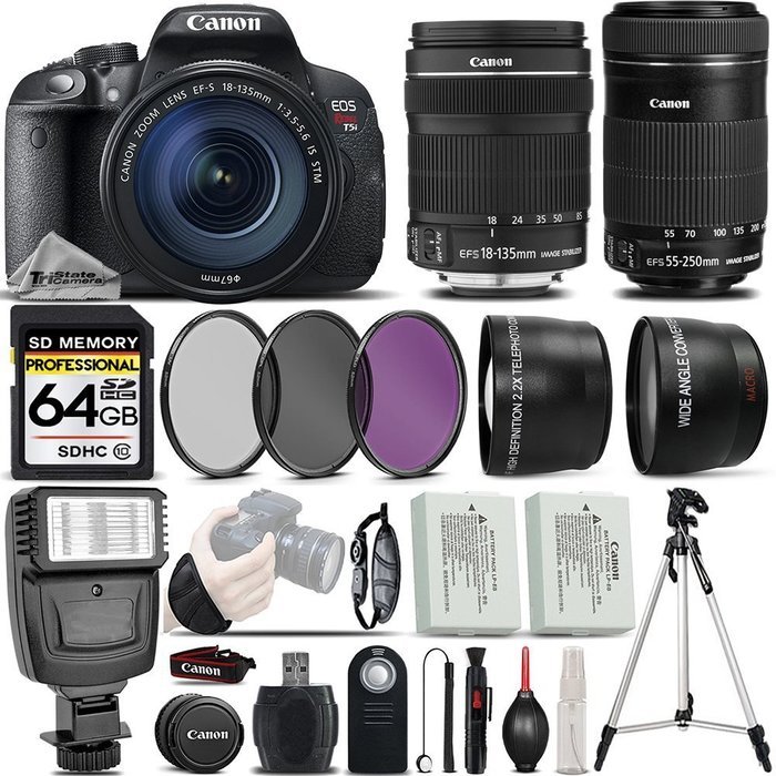 Canon EOS Rebel T5i DSLR Full HD 1080p Camera + Canon 18-135mm IS STM Lens + Canon 55-250mm IS STM Lens + Digital...