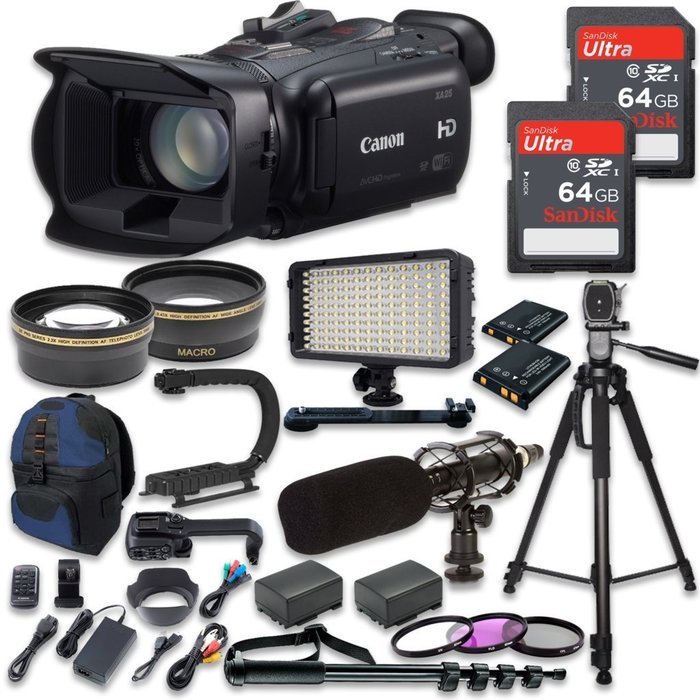 Canon XA25 Professional HD Camcorder with 2pc SanDisk 64GB High Speed Memory Cards + Video Accessory Bundle -...