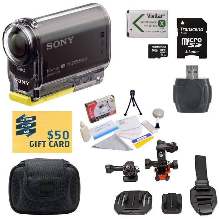 Sony HDR-AS30V HD Action Camcorder with Best Value Helmet Edition Accessory Kit Includes - 16GB Micro SD Card... N2