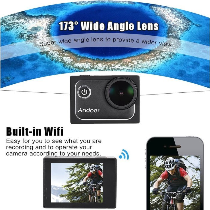 Andoer 4K Action Sports Camera 30FPS 1080P 60FPS Full HD DV 16M 2.0in LTPS LCD Screen Wifi Waterproof 173&deg;Wide... N20