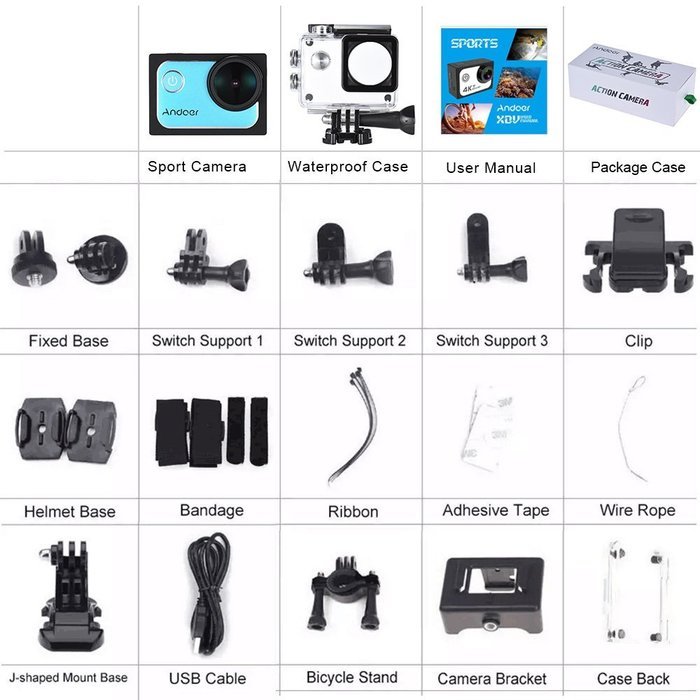 Andoer 4K Action Sports Camera 30FPS 1080P 60FPS Full HD DV 16M 2.0in LTPS LCD Screen Wifi Waterproof 173&deg;Wide... N21