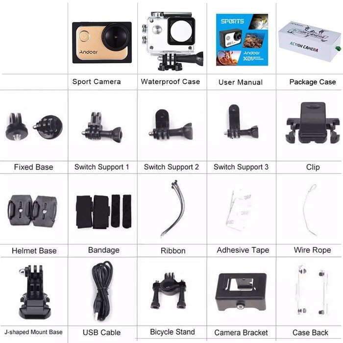 Andoer 4K Action Sports Camera 30FPS 1080P 60FPS Full HD DV 16M 2.0in LTPS LCD Screen Wifi Waterproof 173&deg;Wide... N24