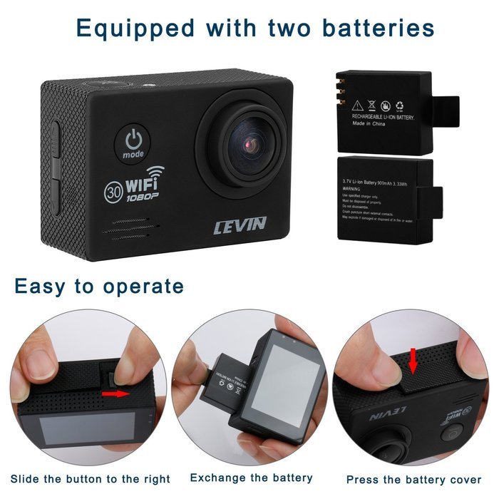 Sports Camera, Levin Action Camera 2.0 Inch 170 Degree Ultra-wide Angle Lens Full HD 1080p 14MP WiFi Remote Control... N8