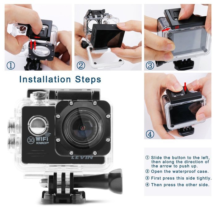 Sports Camera, Levin Action Camera 2.0 Inch 170 Degree Ultra-wide Angle Lens Full HD 1080p 14MP WiFi Remote Control... N9