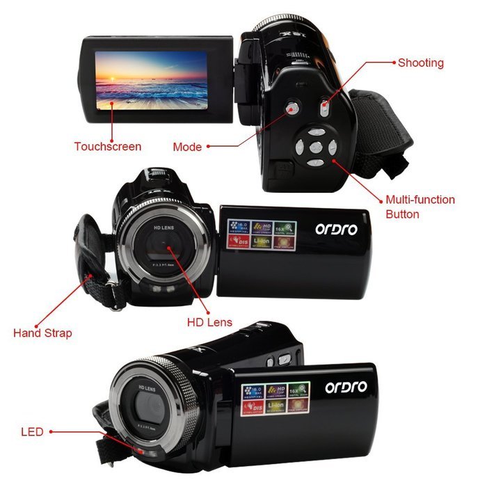 Ordro High Definition Video Camcorders HD 1280x720P 16x Digital Zoom 16.0 Mega Pixels DV-108 (Red) N3