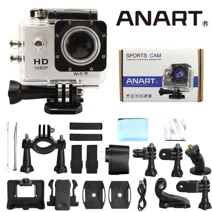 ANART&reg; SPC-01 W8 WIFI Waterproof 1080P 12MP 170 Degree Sports DV Video Action Camera Camcorder White