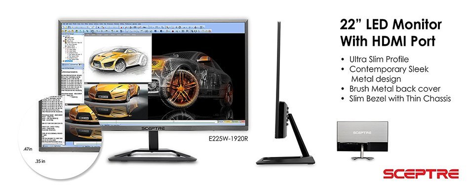 Sceptre E E225W-1920R 22" Ultra Thin LED Monitor Full HD 1080P HDMI, Metallic N6