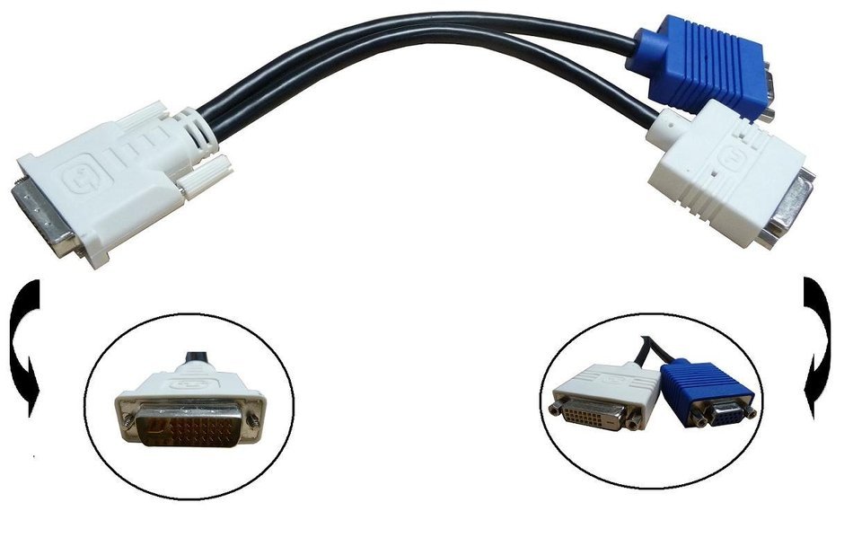 Dell X2026 DVI-I Splitter Cable DVI-I Male (24+5) to DVI-D Dual link (24+1) Female + VGA (HD15) Female