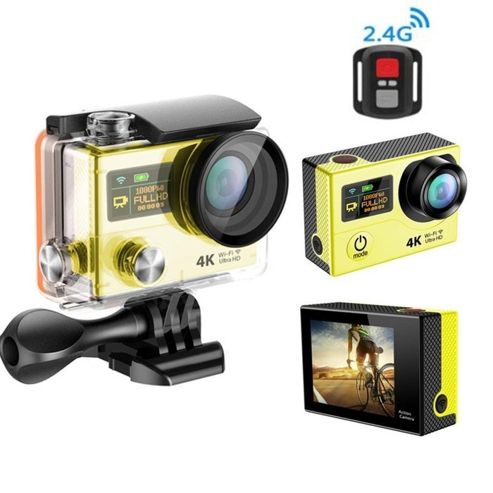 TONSEE Sport Camera H3R Ultra 4K HD 2.0 Inch Screen Action Camera Waterproof 30m+Remote Control - Yellow
