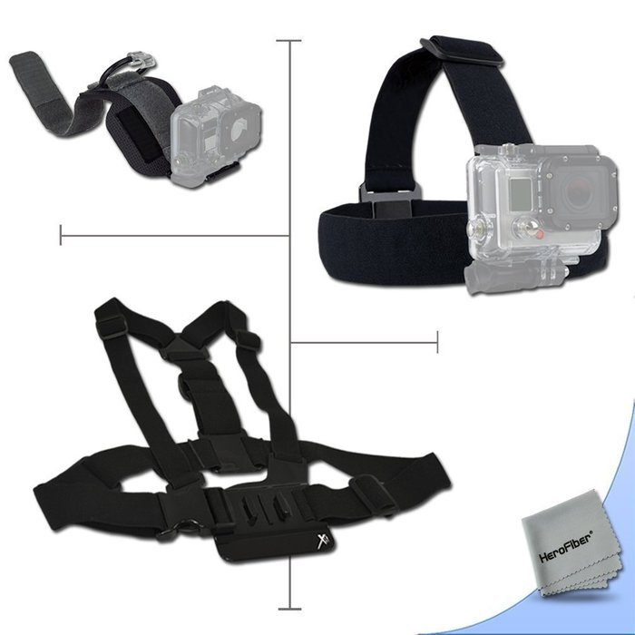 Xtech&reg; Replacement GoPro HERO4 Head Strap mount + Chest Strap Mount + Camera Wrist Strap Mount Kit for GoPro HERO4... N5