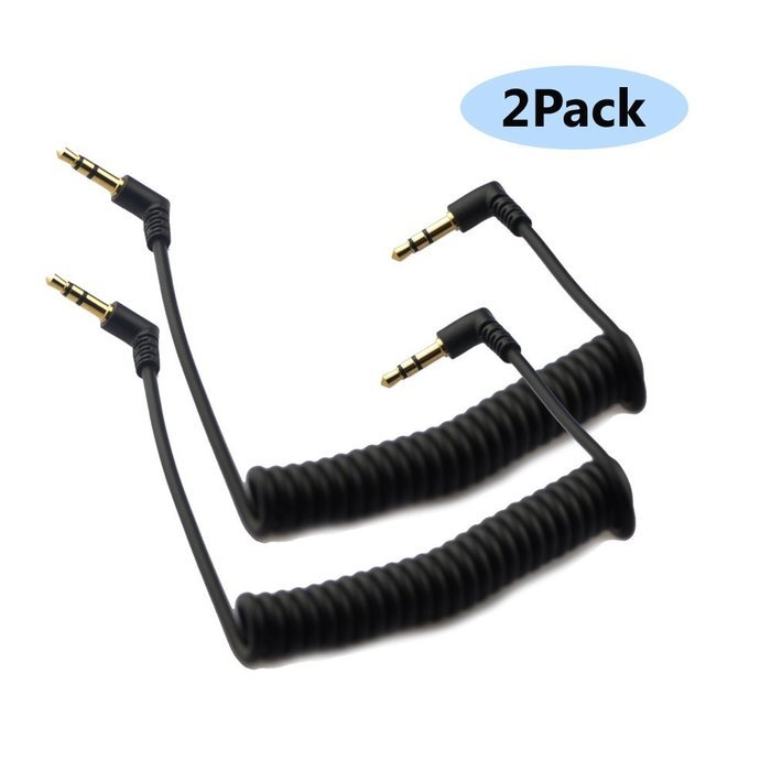 Seadream 2Pack 3-Pole Coiled 3.5mm Male Right Angle to 3.5mm Male Right Angle Stereo Audio Spring Aux Cable for... N13