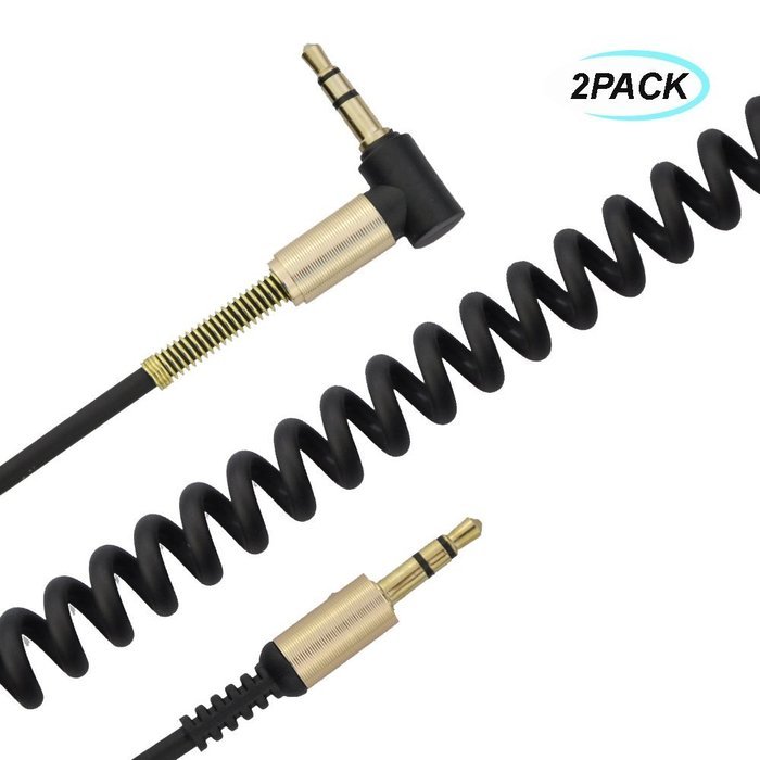 Seadream 2Pack 3-Pole Coiled 3.5mm Male Right Angle to 3.5mm Male Right Angle Stereo Audio Spring Aux Cable for... N14