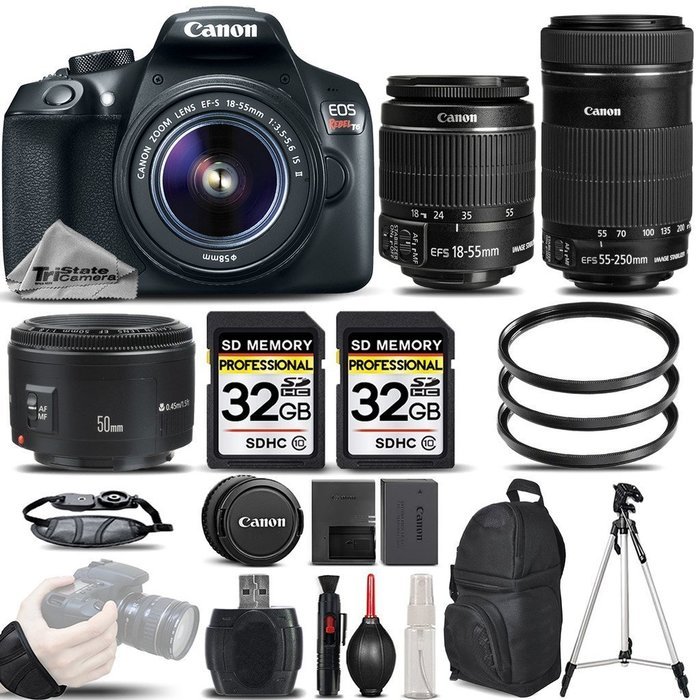 Canon EOS Rebel T6 Camera + Canon EF-S 18-55mm f/3.5-5.6 IS II Lens + Canon EF-S 55-250mm f/4-5.6 IS STM Lens...
