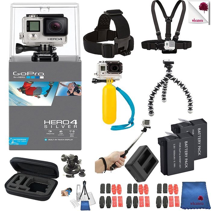 Gopro Hero 4 Silver Ready Set Go Bundle Includes: Go Pro Hero4 Silver + Head Strap + Chest Strap + Floaty Bobber...