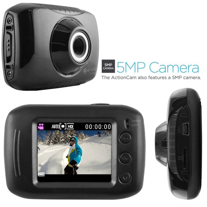 Ematic EVH625BL AVI Video Recording ActionCam HD with Post and Helmet Mount N5