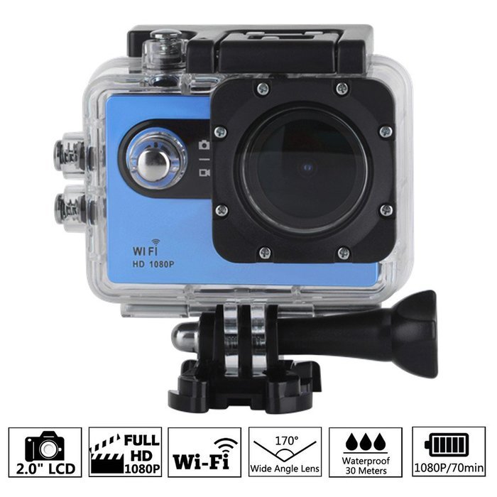 Choice Goods 2.0inch 12MP Wifi 170 Degree Wide Angle FULL HD 1080P Waterproof Sport Action Camera - Blue N2