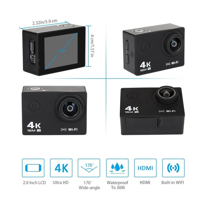 Nexgadget 4K Action Camera, Waterproof Sports Camera with Sony Sensor, WiFi Ultra HD 16MP 170 Degree Wide-Angle... N5